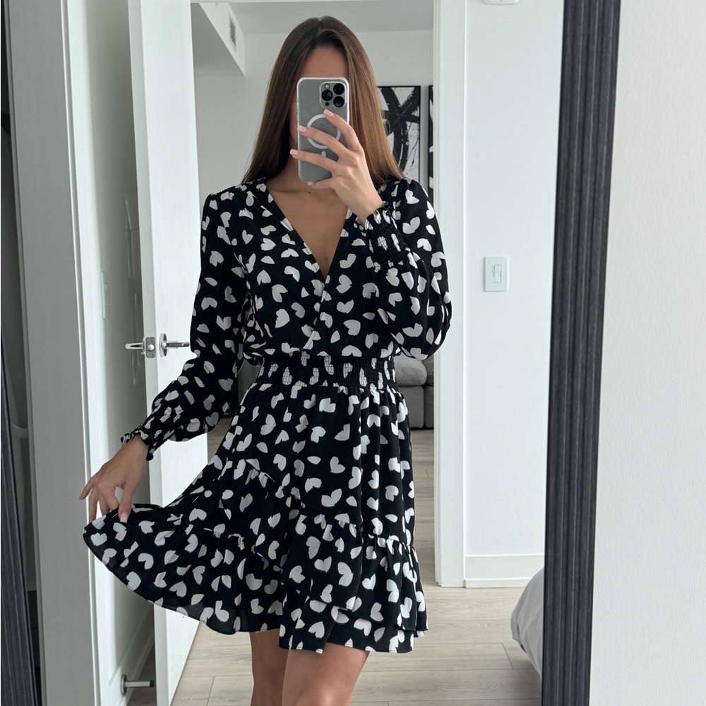 Michael Kors Black and White Heart Print Dress